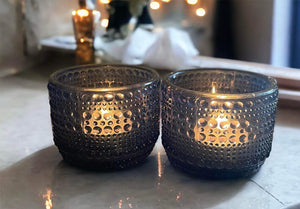 Set of 2 Grey Glass Tea Light Holders