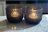 Set of 2 Grey Glass Tea Light Holders