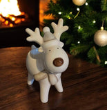 White Ceramic Reindeer With Hat T-Light Holder