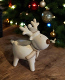 White Ceramic Reindeer With Hat T-Light Holder